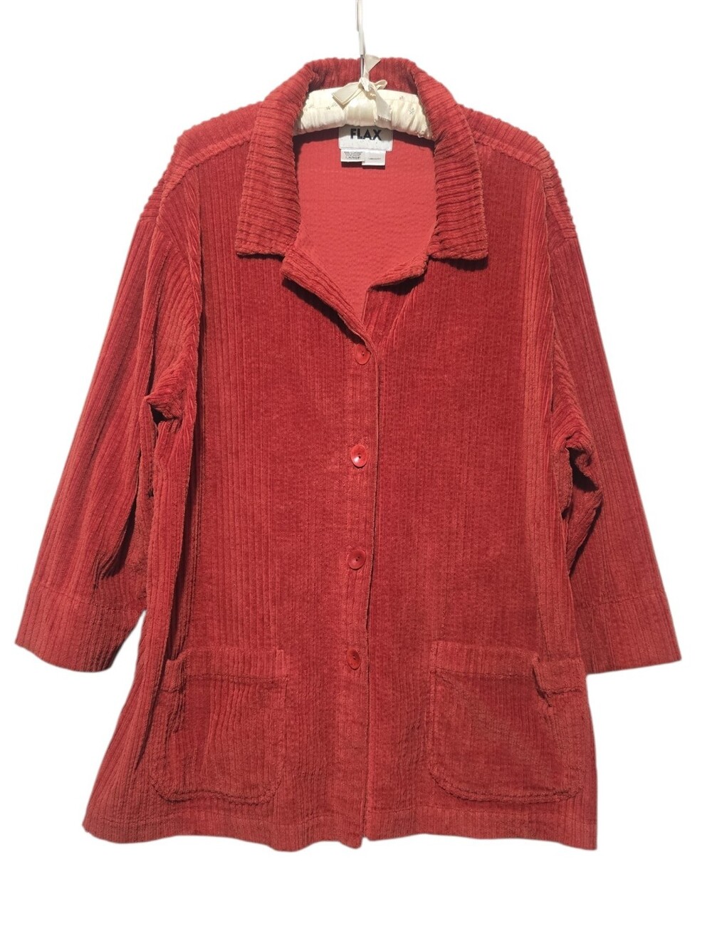 Vintage FLAX Corduroy Shirt Jacket Oversized Rust Red Shacket Lagenlook Large